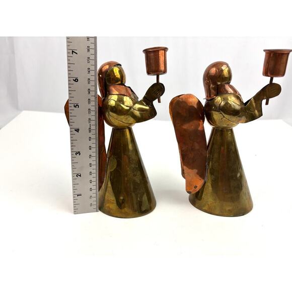 VTG Set Copper & Brass Angel Candle Holders Holiday Christmas Mexico - Picture 10 of 11